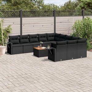 vidaXL Set canapele de grădină, 12 piese, cu perne, negru, poliratan imagine