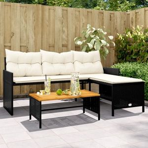 vidaXL Canapea de grădină cu masă/perne, formă de L, poliratan negru imagine