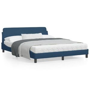 vidaXL Cadru de pat cu tăblie, albastru, 160x200 cm, textil imagine