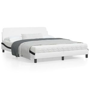 vidaXL Cadru de pat cu tăblie, alb/negru, 160x200 cm, piele ecologică imagine