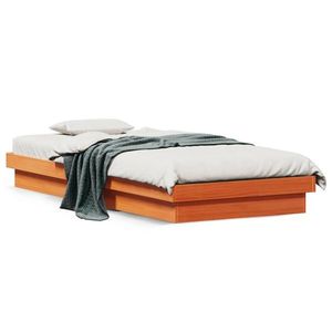 vidaXL Cadru de pat cu LED, maro ceruit, 90x200 cm, lemn masiv de pin imagine