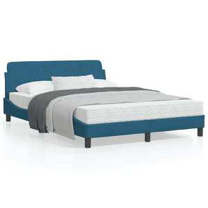 vidaXL Cadru de pat cu tăblie, albastru, 140x190 cm, catifea imagine
