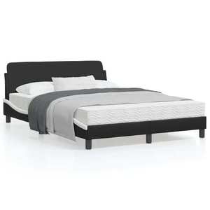 vidaXL Cadru de pat cu tăblie, negru și alb, 140x190cm, piele ecologică imagine
