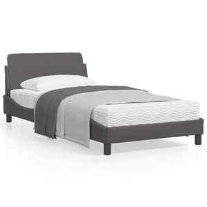 vidaXL Cadru de pat cu tăblie, gri, 100x200 cm, piele ecologică imagine