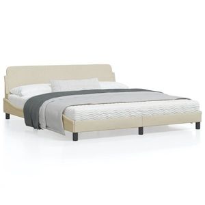 vidaXL Cadru de pat cu tăblie, crem, 180x200 cm, textil imagine