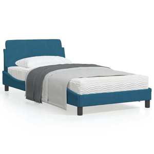 vidaXL Cadru de pat cu tăblie, albastru, 100x200 cm, catifea imagine