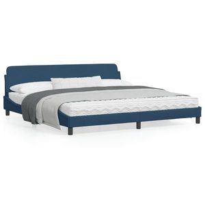 vidaXL Cadru de pat cu tăblie, albastru, 200x200 cm, textil imagine