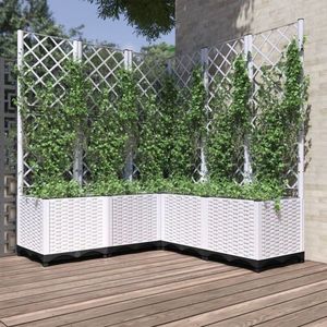 vidaXL Jardinieră de grădină cu spalier, alb, 120x120x136 cm PP imagine
