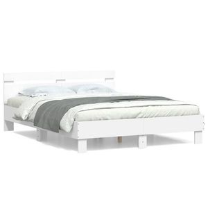 vidaXL Cadru de pat cu tăblie, alb, 150x200 cm, lemn prelucrat imagine
