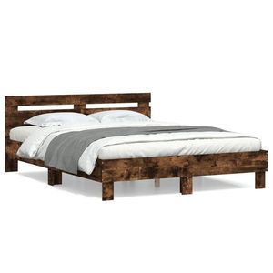 vidaXL Cadru de pat cu tăblie stejar fumuriu 140x200 cm lemn prelucrat imagine