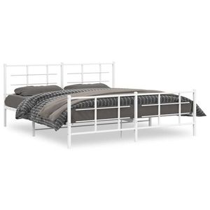 vidaXL Cadru de pat metalic cu tăblie de cap/picioare, alb, 183x213 cm imagine
