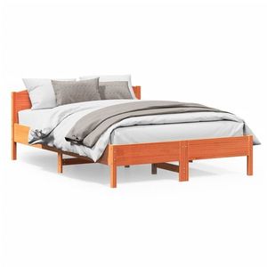 vidaXL Cadru de pat cu tăblie, maro ceruit, 140x200 cm, lemn masiv pin imagine