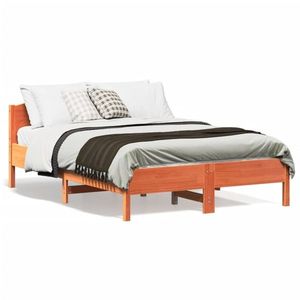 vidaXL Cadru de pat cu tăblie, maro ceruit, 140x190 cm, lemn masiv pin imagine
