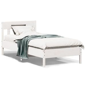 vidaXL Cadru de pat cu tăblie, alb, 75x190 cm, lemn masiv de pin imagine