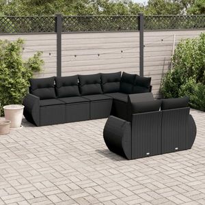 vidaXL Set canapele de grădină cu perne, 7 piese, negru, poliratan imagine