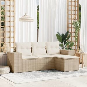 vidaXL Set canapele de grădină, 4 piese, cu perne, bej, poliratan imagine