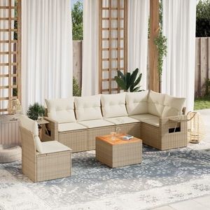 vidaXL Set canapele de grădină, 7 piese, cu perne, bej, poliratan imagine