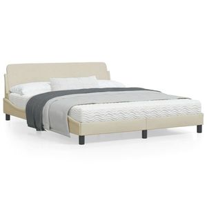 vidaXL Cadru de pat cu tăblie, crem, 160x200 cm, textil imagine
