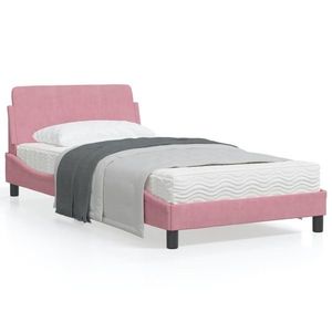vidaXL Cadru de pat cu tăblie, roz, 100x200 cm, catifea imagine