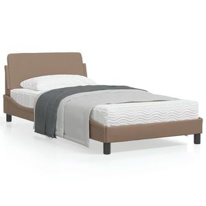 vidaXL Cadru de pat cu tăblie, cappuccino, 100x200 cm, piele ecologică imagine