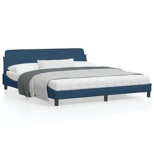 vidaXL Cadru de pat cu tăblie, albastru, 180x200 cm, textil imagine