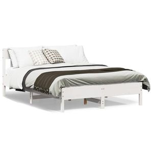 vidaXL Cadru de pat cu tăblie, alb, 140x200 cm, lemn masiv de pin imagine