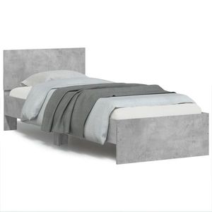 vidaXL Cadru de pat cu tăblie și lumini LED, gri beton, 75x190 cm imagine