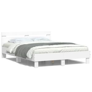 vidaXL Cadru de pat cu tăblie și LED, alb, 140x190 cm imagine