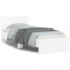 vidaXL Cadru de pat cu tăblie și lumini LED, alb, 90x190 cm imagine