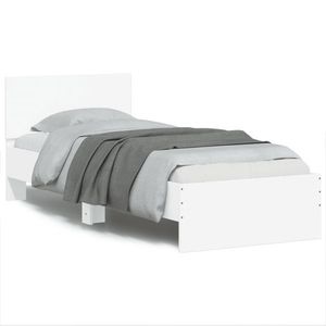 vidaXL Cadru de pat cu tăblie și lumini LED, alb, 75x190 cm imagine