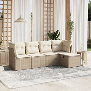 vidaXL Set canapele de grădină cu perne, 5 piese, bej, poliratan imagine