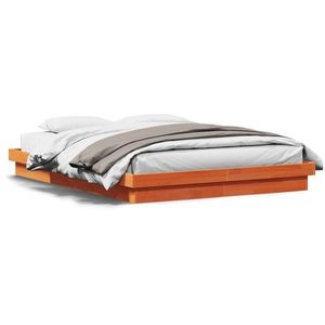 vidaXL Cadru de pat cu LED, maro ceruit, 160x200 cm, lemn masiv de pin imagine