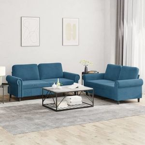 vidaXL Set de canapele cu perne, 2 piese, albastru, catifea imagine