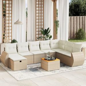 vidaXL Set canapele de grădină, 9 piese, cu perne, bej, poliratan imagine