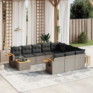 vidaXL Set canapele de grădină cu perne, 11 piese, gri, poliratan imagine