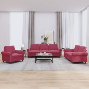 vidaXL Set canapea cu perne, 3 piese, roșu vin, catifea imagine