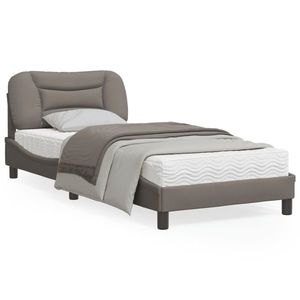 vidaXL Cadru de pat cu tăblie, gri taupe, 90x200 cm, textil imagine