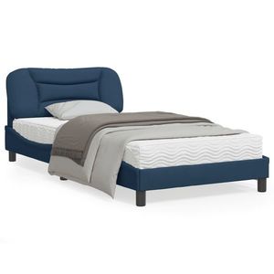vidaXL Cadru de pat cu tăblie, albastru, 100x200 cm, textil imagine