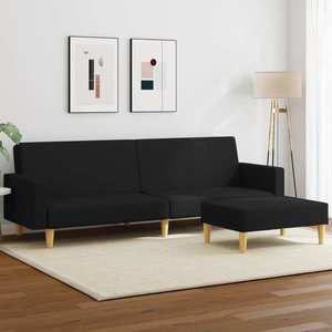 vidaXL Canapea extensibilă cu taburet, 2 locuri, negru, textil imagine