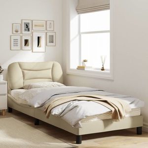 vidaXL Cadru de pat cu tăblie, crem, 80x200 cm, textil imagine