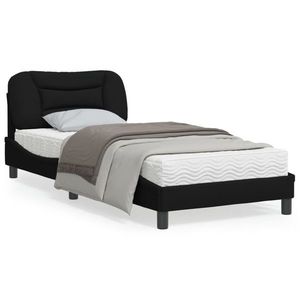vidaXL Cadru de pat cu tăblie, negru, 90x190 cm, textil imagine