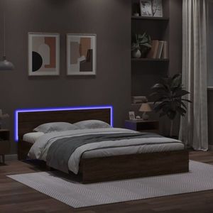 vidaXL Cadru de pat cu tăblie și LED, stejar maro, 160x200 cm imagine