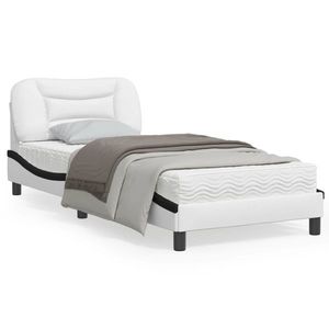 vidaXL Cadru de pat cu tăblie alb și negru, 80x200 cm, piele ecologică imagine