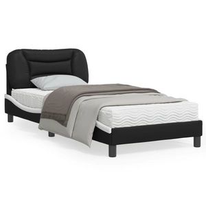 vidaXL Cadru de pat cu tăblie, negru și alb, 90x200 cm piele ecologică imagine