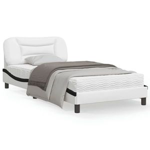 vidaXL Cadru de pat cu tăblie alb și negru 100x200cm piele artificială imagine