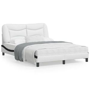vidaXL Cadru de pat cu tăblie, alb și negru, 140x190cm, piele ecologică imagine