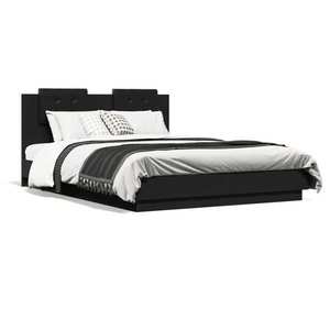 vidaXL Cadru de pat cu tăblie și lumini LED, negru, 150x200 cm imagine