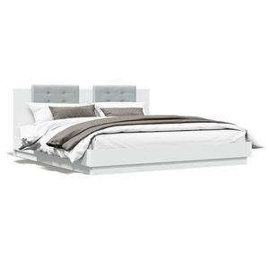 vidaXL Cadru de pat cu tăblie și lumini LED, alb, 160x200 cm imagine