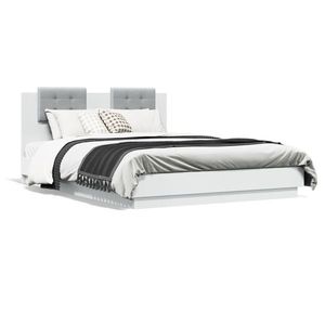 vidaXL Cadru de pat cu tăblie și lumini LED, alb, 140x200 cm imagine