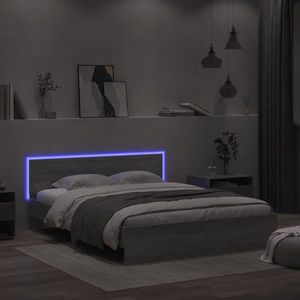 vidaXL Cadru de pat cu tăblie și LED, gri sonoma, 160x200 cm imagine